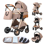 YAZOCO kinderwagen 3 in 1 Buggy Babybett Komplett Set Einem Klick Zusammenklappbarer Kinderwagen, KombiKinderwagen Aluminiumrahmen für Neugeborene Sitzzubehör (1 schwarz)