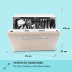 Klarstein  ia 8 - Spülmaschine, Geschirrspüler, Freistehend, Teilintegriert, F, 55 cm breit, 8 Maßgedecke, 6 Programme, Aquastop, silber