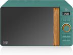 Swan Nordic SM22036WHTN Digitale Mikrowelle, Griff in Holzoptik, Gehäuse mit weicher Haptik und matter Oberfläche, 800 W, Baumwollweiß