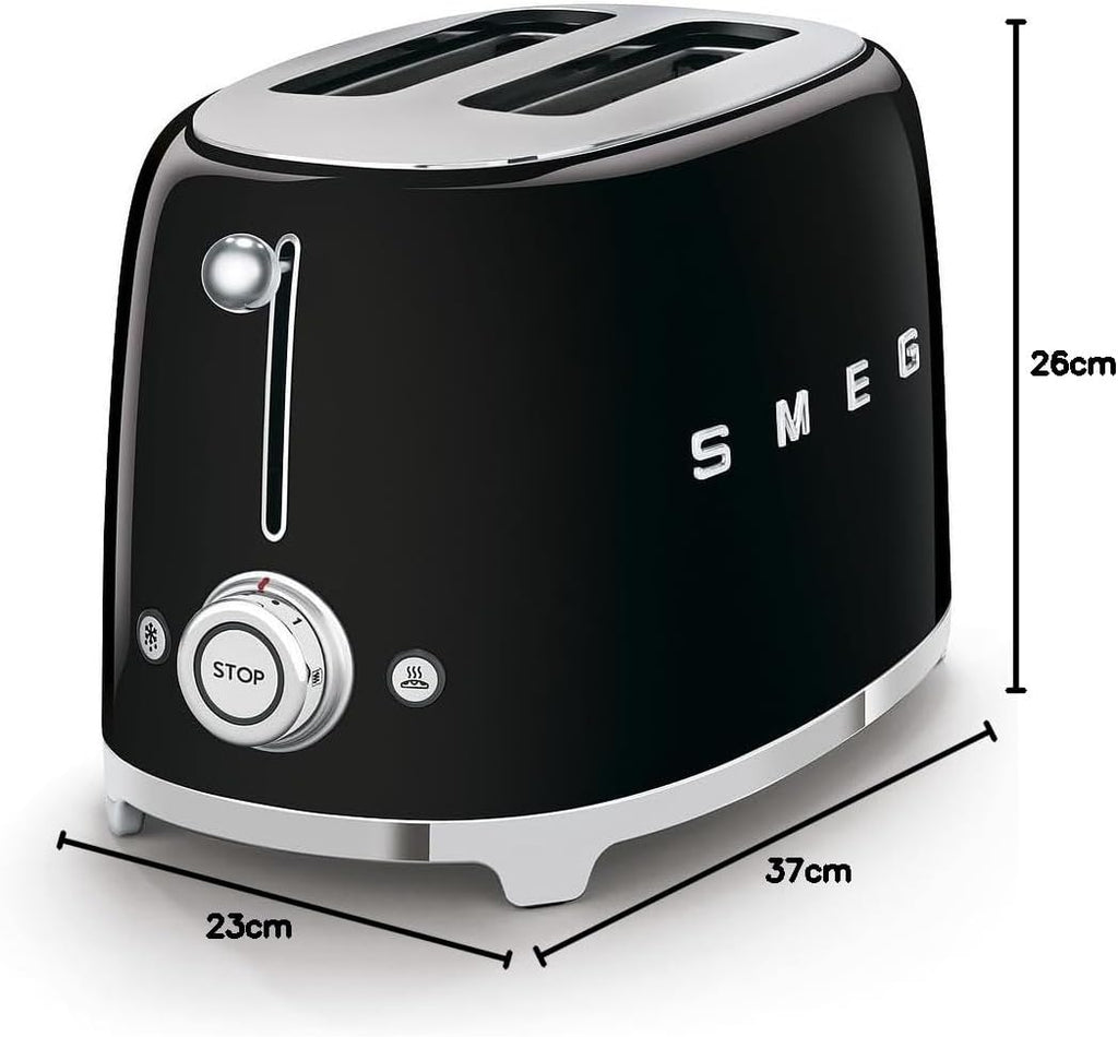 Smeg, 2x2 TSF01CREU -Toaster, 2 Schlitze für 2 Scheiben, 6 Vergoldungsniveaus, Heizfunktion, Abtau- und Bagel- Funktion, Sammelschublade, 950W, Creme