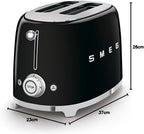 Smeg, 2x2 TSF01CREU -Toaster, 2 Schlitze für 2 Scheiben, 6 Vergoldungsniveaus, Heizfunktion, Abtau- und Bagel- Funktion, Sammelschublade, 950W, Creme