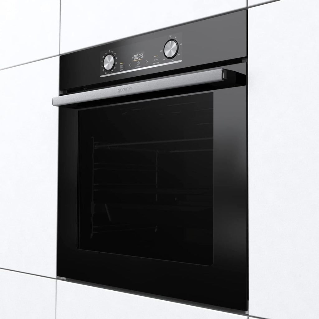 Gorenje 738971 Einbaubackofen-Set OptiBake Black Steam Pyro Set / 77L / Heißluft/Pyrolyse/ExtraSteam/GentleClose/AirFry/Pizzamode 300°C/PerfectGrill/Induktions-Kochfeld mit BridgeZone/schwarz