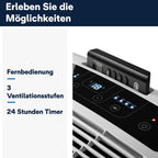 De'Longhi Pinguino PAC EM82, Mobile Klimaanlage für Rume bis zu 80 m, 9.400 BTU, 2,4 kW, 63 dB, Entfeuchtungsfunktion, Energieklasse A, 24h-Timer, Wei