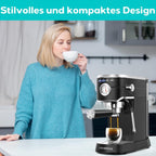 CASABREWS Espresso Siebträgermaschine 20 Bar, Edelstahl-Espressomaschine mit professionellem Milchaufschäumer, Klein Kaffeemaschine Espresso für Cappuccino, Latte & Macchiato, 1L Wassertank, Schwarz
