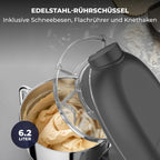 Fentic 6-in-1 Küchenmaschine – 2000W – Mit Fleischwolf, 1,5L Entsafter, Gemüseschneider und Mehr – Knetmaschine mit 6,2L Rührschüssel, Rührhaken, Knethaken, Schlagbesen und Spritzschutz (Schwarz)