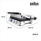 Braun MultiGrill 9 CG 9047 Kontaktgrill mit Grill-, Flach- und Waffelplatten, Grillpositionen: Kontakt, BBQ, Ofen, Spülmaschinenfeste Platten, Fettauffangschale, 230° Höchsttemperatur, Boost-Funktion