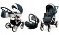 BabyLux® Bambimo Kinderwagen Set 3 in 1 - White Lux - incl. Babywanne, Buggy Sportsitz, Auto-Babyschale - Autositz - Kinderwagenset - Kombikinderwagen mit Wickeltasche, Regenschutz usw.