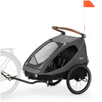 hauck Fahrradanhänger & Kinderwagen Dryk Duo Plus mit Federung, für 2 Kinder (6-48 Monate), inkl. Deichsel, Buggyrad, Fahne und LED Licht, Faltbar, Höhenverstellbar, XL Kofferaum (Dark Green)