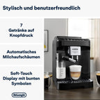 De'Longhi Magnifica Evo Next ECAM312.80.TB, Kaffeevollautomat mit 13 Getränken (Cappuccino, Espresso, Latte Macchiato), 2,4'' TFT Farbdisplay, LatteCrema Milchsystem, 2-Tassen-Funktion, Titan