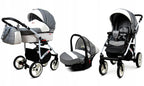 BabyLux® Bambimo Kinderwagen Set 3 in 1 - White Lux - incl. Babywanne, Buggy Sportsitz, Auto-Babyschale - Autositz - Kinderwagenset - Kombikinderwagen mit Wickeltasche, Regenschutz usw.