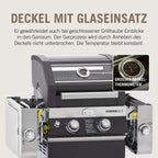 RÖSLE Elektrogrill BBQ-Portable Videro E2-P, tragbarer Tischgrill mit 2 Brennern, Warmhalterost und Deckel mit Glaseinsatz, pulverbeschichteter Stahl, schwarz/silbern