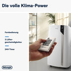 De'Longhi Pinguino PAC EM82, Mobile Klimaanlage für Räume bis zu 80 m³, 9.400 BTU, 2,4 kW, 63 dB, Entfeuchtungsfunktion, Energieklasse A, 24h-Timer, Weiß