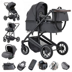 Gcarebb 3 in 1 Kinderwagen, Buggy Mit Auto Babyschale, Mit Höhenverstellbarer Kinderwagen Komplettset, KombiKinderwagen Mit Aluminiumrahmen für Neugeborene 0-4 Jahre