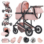 Gcarebb 3 in 1 Kinderwagen, Buggy Mit Auto Babyschale, Mit Höhenverstellbarer Kinderwagen Komplettset, KombiKinderwagen Mit Aluminiumrahmen für Neugeborene 0-4 Jahre