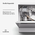 Klarstein  ia 8 - Spülmaschine, Geschirrspüler, Freistehend, Teilintegriert, F, 55 cm breit, 8 Maßgedecke, 6 Programme, Aquastop, silber