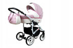 BabyLux® Bambimo Kinderwagen Set 3 in 1 - White Lux - incl. Babywanne, Buggy Sportsitz, Auto-Babyschale - Autositz - Kinderwagenset - Kombikinderwagen mit Wickeltasche, Regenschutz usw.