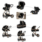 3 in 1 Kombikinderwagen 3 in 1 Reisesysteme Kinderwagen Infant Hochlandschaft Liegender Buggy Kinderwagen Neugeborenen Kinderwagen Faltbarer Standardkinderwagen (906 White)