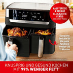 Tefal Dual Easy Fry Heißluftfritteuse Doppelkammer, 5,2/3,1 L Fassungsvermögen, zwei unabhängige Schubladen, 7 automatische Programme, energiesparend, schwarz, EY9018