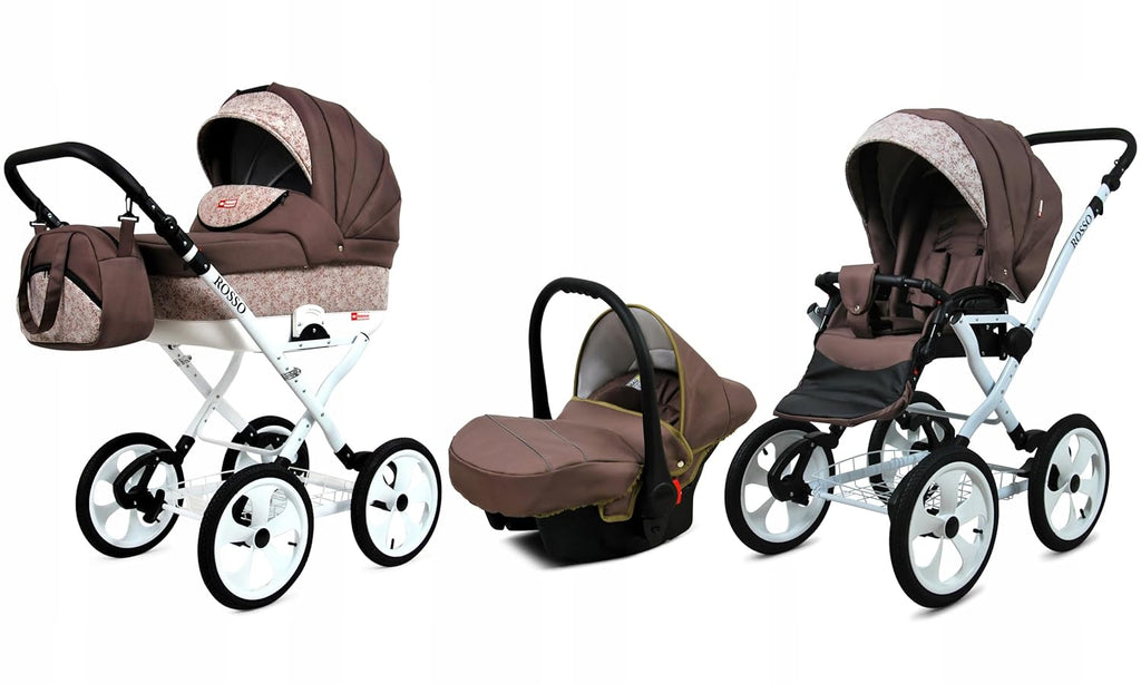 BabyLux® Bambimo Kinderwagen Set 2 in 1 - Rosso - incl. Babywanne, Buggy Sportsitz - Kinderwagenset - Kombikinderwagen mit Wickeltasche, Regenschutz, Moskitonetz, Cupholder usw.