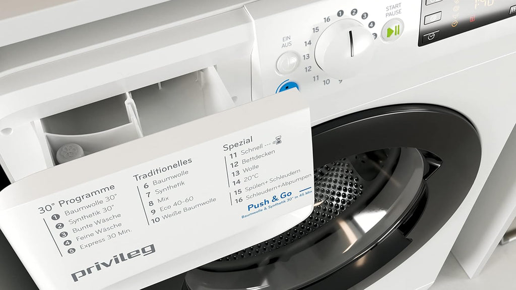 Privileg PWFV X 753 N Waschmaschine Frontlader/1400 U/min/7 kg/EEK B/Push & Go Steam/Schnell 20°/40°/60°, Express 30', Kurz 45'/Inverter-Motor/Mehrfachwasserschutz/Water Balance Plus