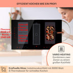 Klarstein 2-in-1 Induktionskochfeld mit Dunstabzug, Induktionskochfeld mit Abluft & Ventilator, 4-Zonen-Kochfeld, Glaskeramik-Einbauherd, Kochfeld mit Dunstabzug, Energieklasse A, 654m³/h Luftstrom