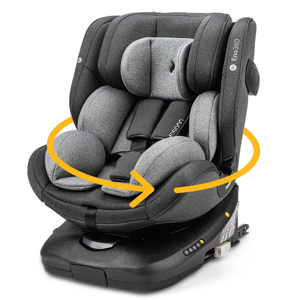 Osann Eno360 i-Size, drehbarer Kindersitz 40-150 cm, Reboarder mit Isofix, Baby Autositz – All Black