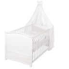 roba Babybett Set Adam & Eule - 70 x 140 cm - Mitwachsendes Kinderbett mit Bettwäsche, Himmel, Matratze - Höhenverstellbar - zu Juniorbett umbaubar - Holz weiß