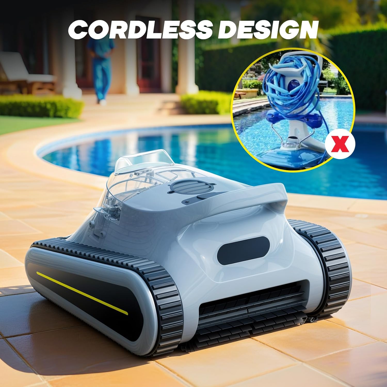 Crab Kabelloser Roboter-Poolsauger, Wandklettern, automatischer Poolreiniger, geeignet für Wände und Böden von 150 m² großen Pools