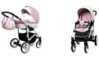 BabyLux® Bambimo Kinderwagen Set 3 in 1 - White Lux - incl. Babywanne, Buggy Sportsitz, Auto-Babyschale - Autositz - Kinderwagenset - Kombikinderwagen mit Wickeltasche, Regenschutz usw.