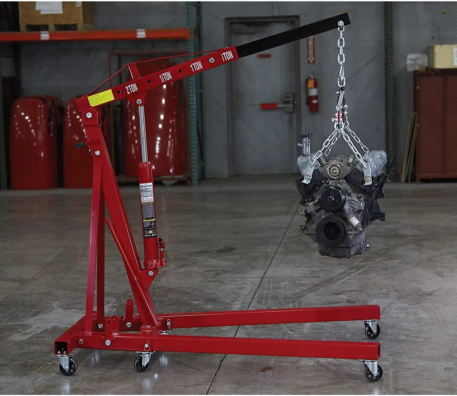 Strongway Hydraulic Engine Hoist with Load Leveler 2-Ton Capacity, 1in.-82 5/8in. Lift Range
