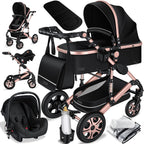 KESSER® Loops 3 in 1 Kinderwagen Kombikinderwagen Komplett-Set inkl. Babywanne & Buggy Sportsitz & Auto-Babyschale Voll-Gummireifen Wickeltasche Regenschutz Kindertisch ECE R129, Grau/Silber