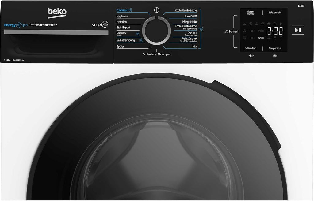 Beko WMC91464ST1 b300 Waschvollautomat, Waschmaschine, 9 kg, Bluetooth, ProSmart Inverter Motor, Dampffunktion, Pet Hair Removal, Watersafe+, Weiß