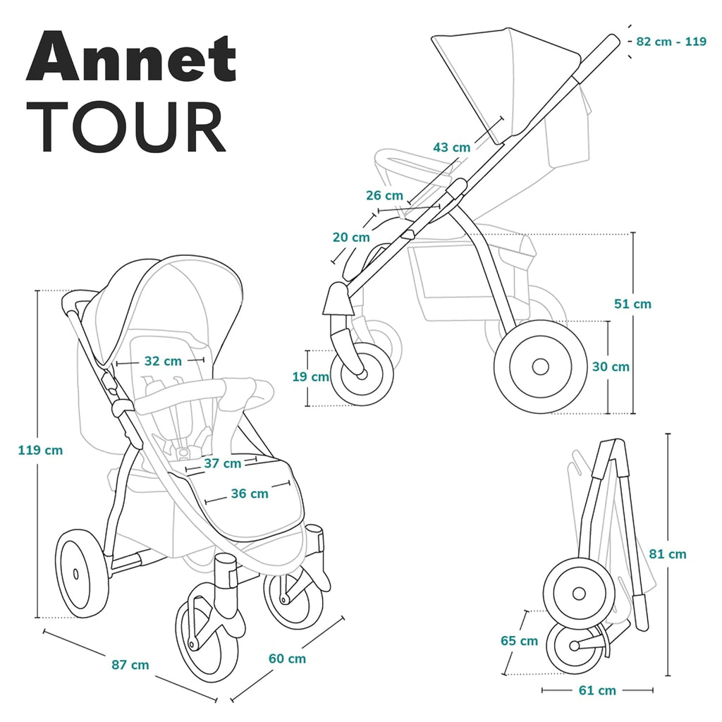 LIONELO Annet Plus Buggy bis 22 kg mit Liegefunktion, Kinderwagen klein zusammenklappbar mit Zubehör, Eva-Schaum-Räder, Moskitonetz, Fußdecke Getränkehalter, Korb