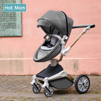 Hot Mom Kinderwagen set mit 360° Drehfunktion, Kombikinderwagen 3-in-1. Ausgestattet mit PU-Reifen und Kunstledersitz und viele weitere Zubehören, Dunkelgrau