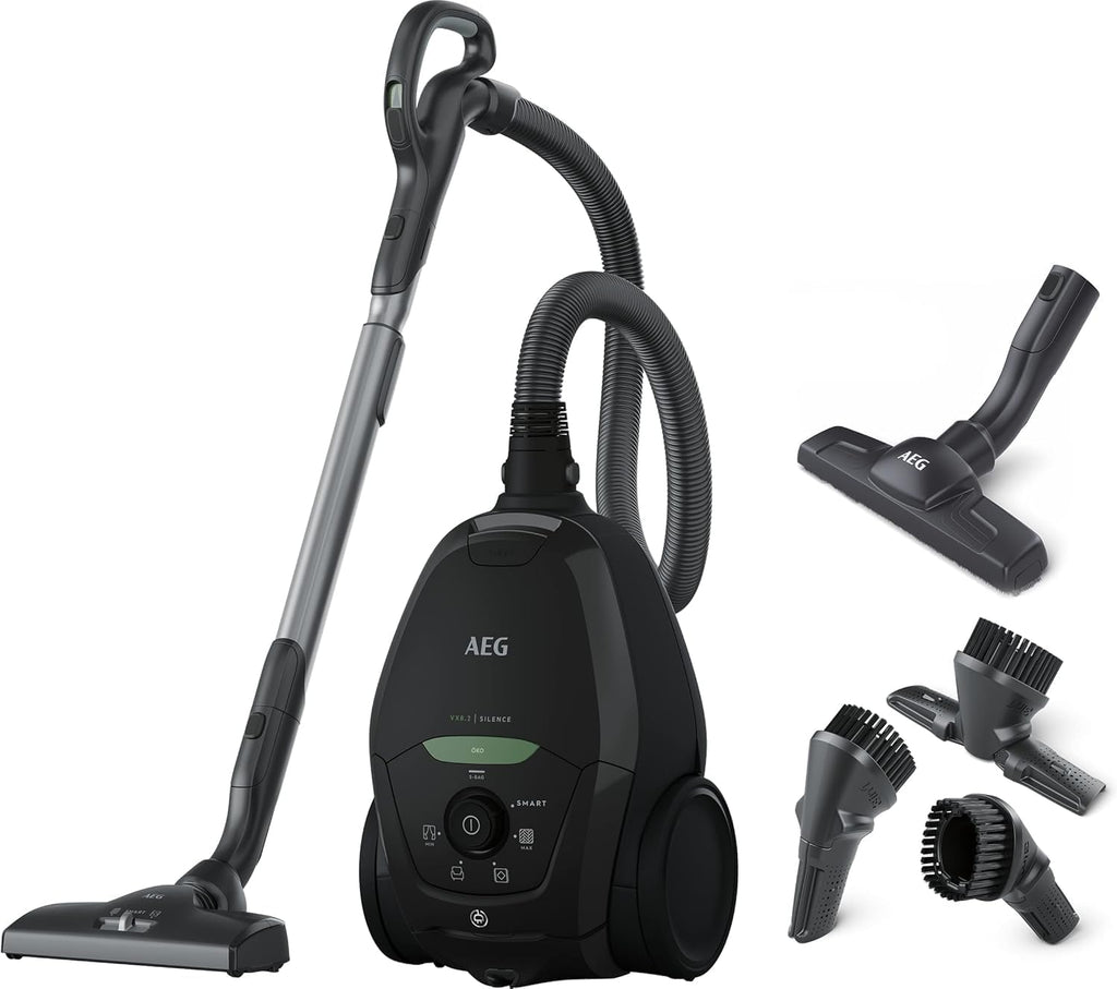 AEG VX82-1-KO Staubsauger / 75% Recyclingmaterial / autom. Saugkraftregulierung / extrem leise auch auf Teppich / Aufnahme von groen + kleinsten Partikeln / langes Kabel / 600W / schwarz