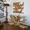 Teak Wurzelholz Konsole NAGA Breite 140cm mit Glasplatte - Google shopping