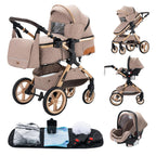 YAZOCO kinderwagen 3 in 1, Zusammenklappbar kinderwagen mit Wickeltasche,Komplettset Becherhalter,Moskitonetz, Fußabdeckung,Sitzzubehör (4 Rosa)