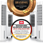 Brandson - Turmventilator mit Wasserkühlung - Preisträger 2025 - Verdunstungskühler - Luftkühler - Ventilator - mobile Klimaanlage ohne Abluftschlauch - 5 in 1 - leise - 4,6 L Wassertank - weiß