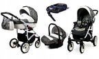 BabyLux® Bambimo Kinderwagen Set 3 in 1 - White Lux - incl. Babywanne, Buggy Sportsitz, Auto-Babyschale - Autositz - Kinderwagenset - Kombikinderwagen mit Wickeltasche, Regenschutz usw.