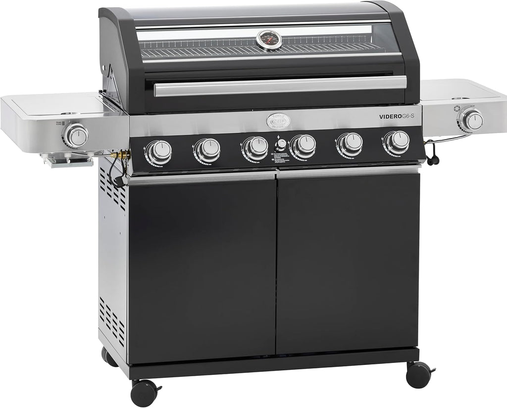 RÖSLE Elektrogrill BBQ-Portable Videro E2-P, tragbarer Tischgrill mit 2 Brennern, Warmhalterost und Deckel mit Glaseinsatz, pulverbeschichteter Stahl, schwarz/silbern