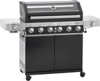 RÖSLE Elektrogrill BBQ-Portable Videro E2-P, tragbarer Tischgrill mit 2 Brennern, Warmhalterost und Deckel mit Glaseinsatz, pulverbeschichteter Stahl, schwarz/silbern