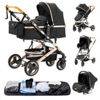 YAZOCO kinderwagen 3 in 1, Zusammenklappbar kinderwagen mit Wickeltasche,Komplettset Becherhalter,Moskitonetz, Fußabdeckung,Sitzzubehör (4 Rosa)