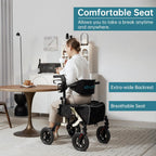 Geländegängiger 2-in-1-Rollator und Transportstuhl, zusammenklappbarer Rollstuhl mit luftlosen 10-Zoll-Rädern für Senioren, umkehrbare Rückenlehne und abnehmbare Fußstützen, blau
