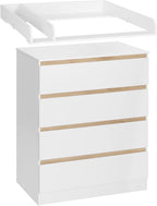 WOLTU Wickelkommode mit abnehmbarer Wickelaufsatz, Wickeltisch Baby, Wickelregal, Kommode mit 4 Schubladen, Höhe 110 cm, Weiß + Hochglanz Weiß