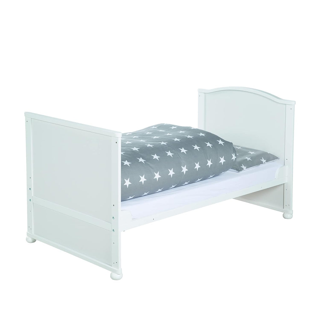 roba Babybett Set Adam & Eule - 70 x 140 cm - Mitwachsendes Kinderbett mit Bettwäsche, Himmel, Matratze - Höhenverstellbar - zu Juniorbett umbaubar - Holz weiß
