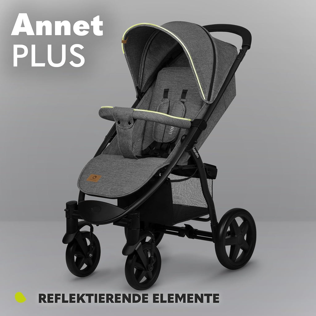 LIONELO Annet Plus Buggy bis 22 kg mit Liegefunktion, Kinderwagen klein zusammenklappbar mit Zubehör, Eva-Schaum-Räder, Moskitonetz, Fußdecke Getränkehalter, Korb