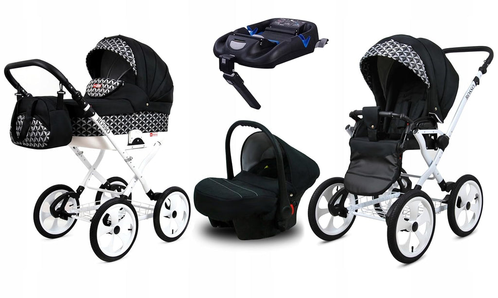 BabyLux® Bambimo Kinderwagen Set 2 in 1 - Rosso - incl. Babywanne, Buggy Sportsitz - Kinderwagenset - Kombikinderwagen mit Wickeltasche, Regenschutz, Moskitonetz, Cupholder usw.