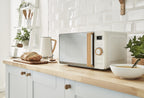 Swan Nordic SM22036WHTN Digitale Mikrowelle, Griff in Holzoptik, Gehäuse mit weicher Haptik und matter Oberfläche, 800 W, Baumwollweiß