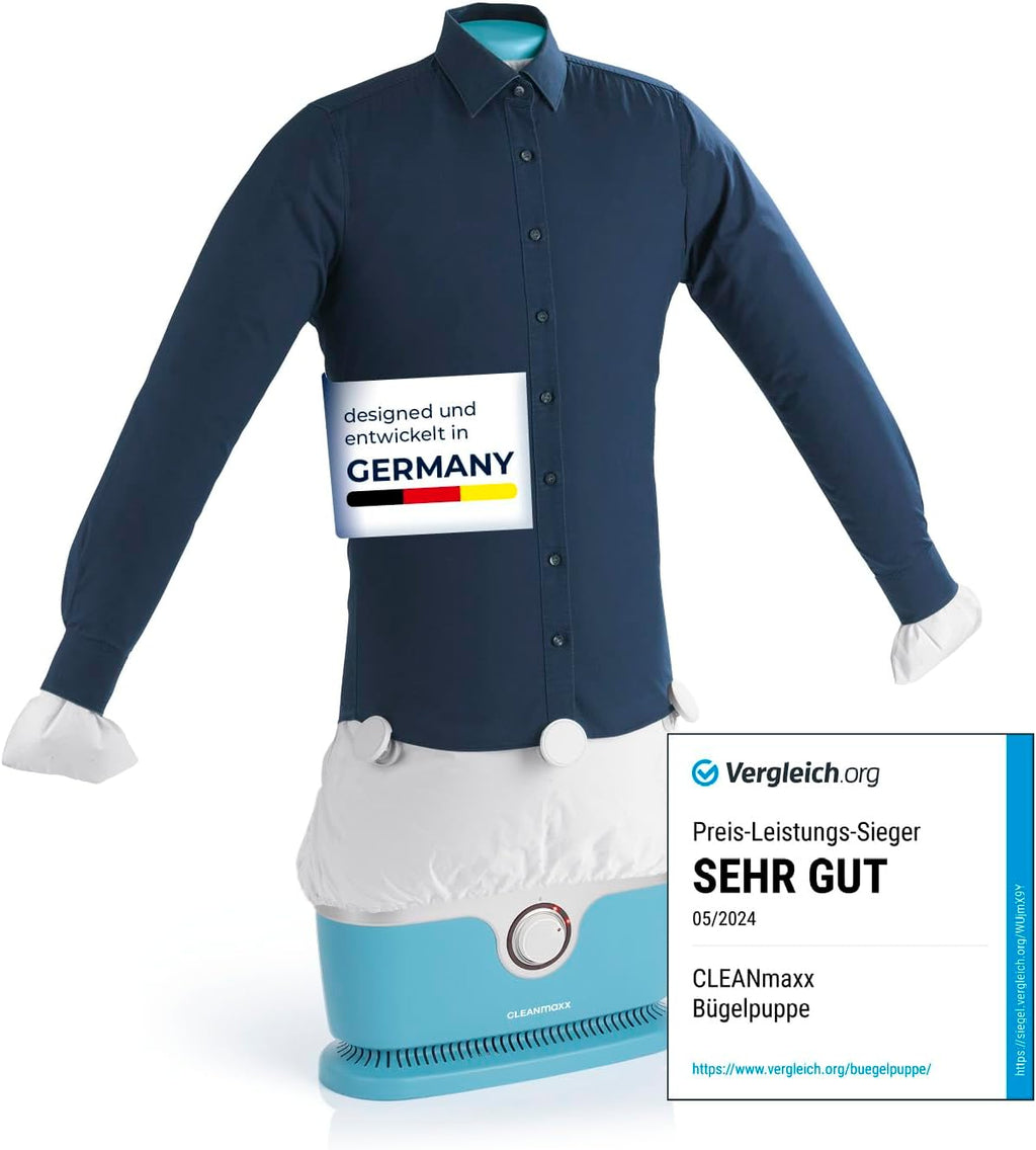 CLEANmaxx Automatischer Hemden-Bügler zum Trocknen und Gltten von Hemden & Blusen inklusive Aufsatz für Hosen | Die innovative und schonende Art, Ihre Wsche zu gltten