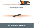 WORX WG286E.9 Nitro Profi Akku Heckenschere 40V – präziser Schnitt auch bei schwierigen Winkeln – leistungsstarker bürstenloser Motor – 58cm Schnittlänge – 27mm Zahnabstand – ohne Akku & Ladegerät